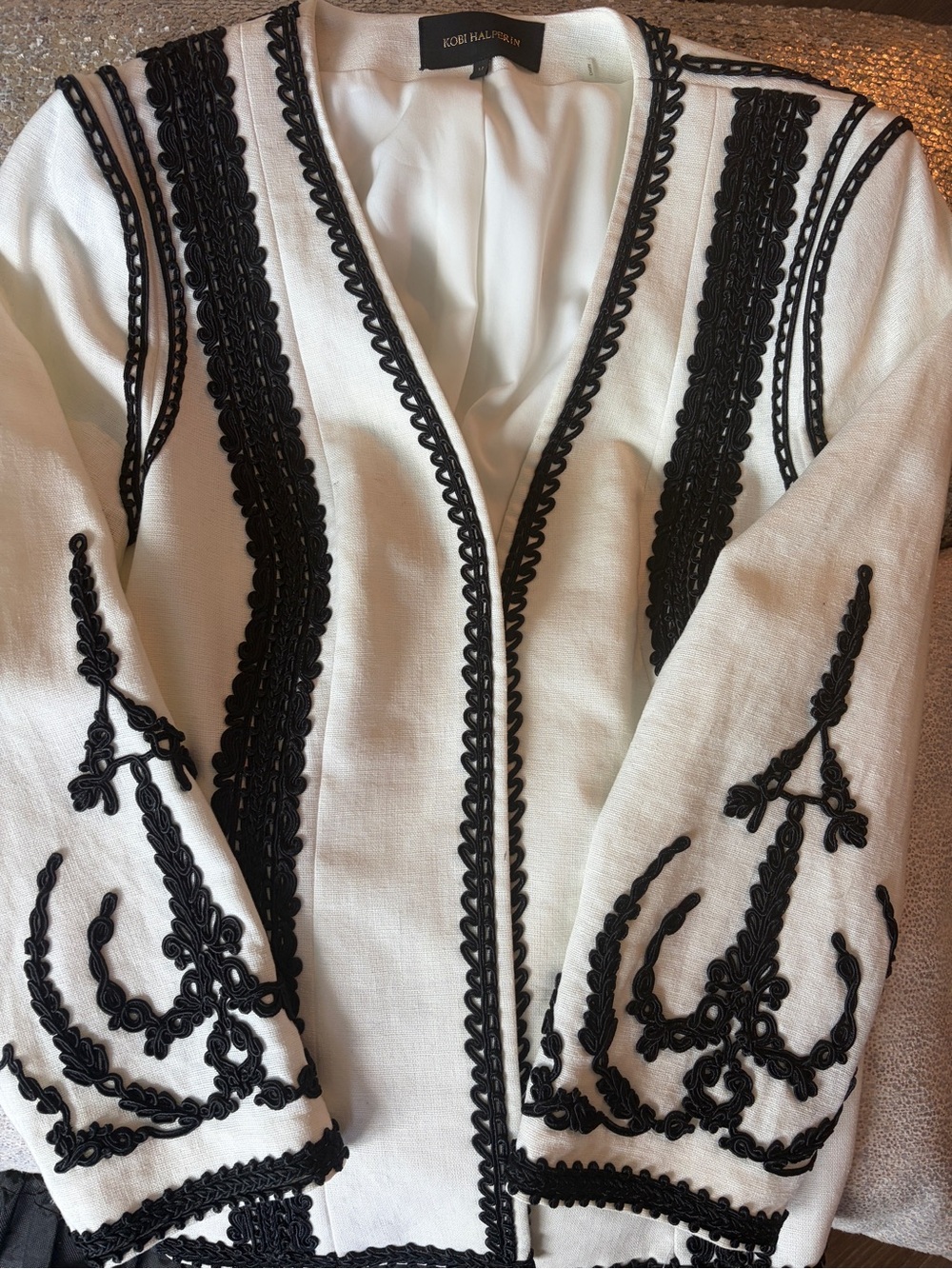 Kobi Halperin White Tunic with Black Embroidered Trim